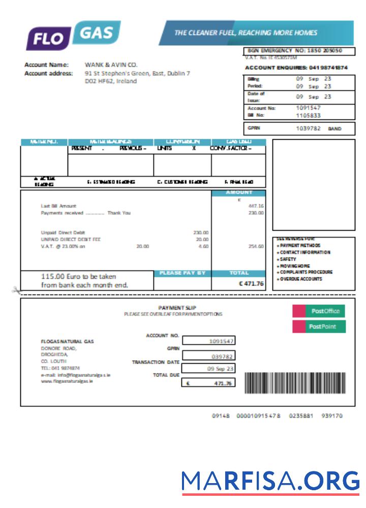 Downloadable Flogas Natural Gas utility business bill SCR template